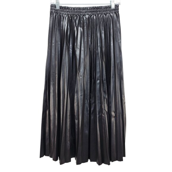 Max Studio London Black Pleated Faux Leather Midi Skirt Elastic Waist Size M - Picture 6 of 6